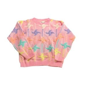 Vintage 80s Knitwaves Pink Pattern Knit Sweater Made in USA